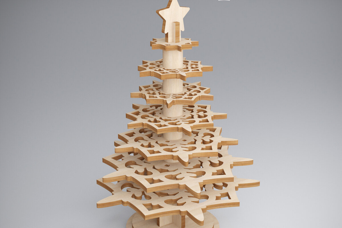 Σετ των 2 Intra απο ξύλο plywood 3mm-4mm πάχος – Xmas. τρισδιάστατο χριστουγεννιάτικο πεύκο Δίασταση  20x20 cm INTRAFABR-81907342