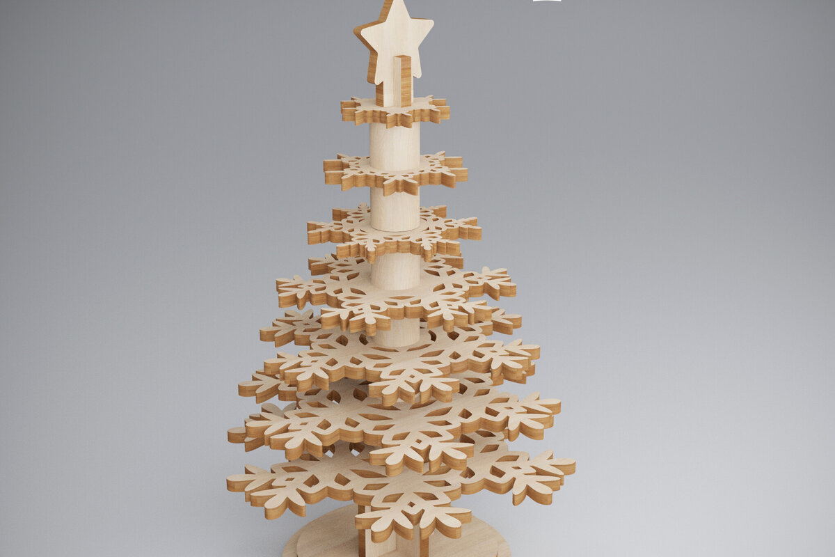 Σετ των 2 Intra απο ξύλο plywood 3mm-4mm πάχος – Xmas. τρισδιάστατο χριστουγεννιάτικο πεύκο Δίασταση  20x20 cm INTRAFABR-81907075