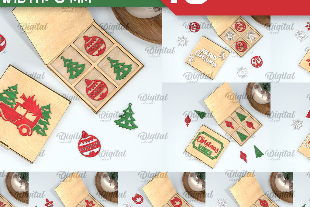 Σετ των 2 Intra απο ξύλο plywood 3mm-4mm πάχος – Χριστουγεννιάτικα στολίδια με κουτί Bundle Δίασταση  20x20 cm INTRAFABR-104760422