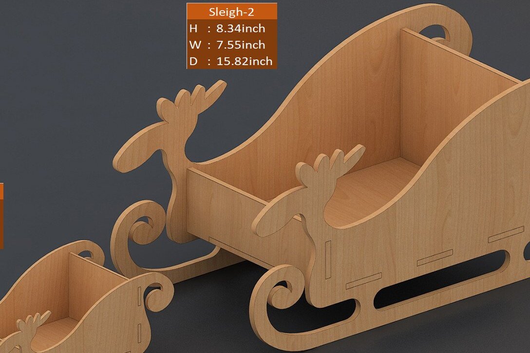 Σετ των 2 Intra απο ξύλο plywood 3mm-4mm πάχος – Χριστουγεννιάτικα αρχεία κοπής έλκηθρου Άγιου Βασίλη Δίασταση  20x20 cm INTRAFABR-41732153