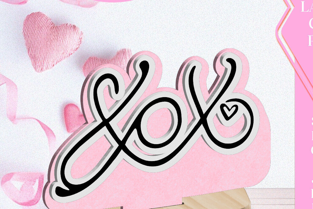 Σετ των 2 Intra απο ξύλο plywood 3mm-4mm πάχος – Xoxo Love Valentine Στολίδι Κοπή λέιζερ Δίασταση  20x20 cm INTRAFABR-113481425