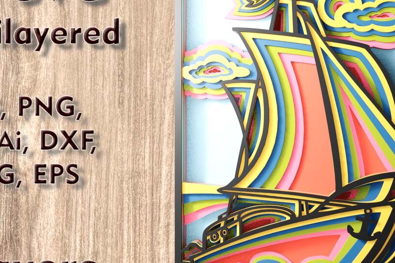 Σετ των 2 Intra απο ξύλο plywood 3mm-4mm πάχος – Αρχεία κοπής λέιζερ πολλαπλών επιπέδων Yacht 3D Δίασταση  20x20 cm INTRAFABR-109489455