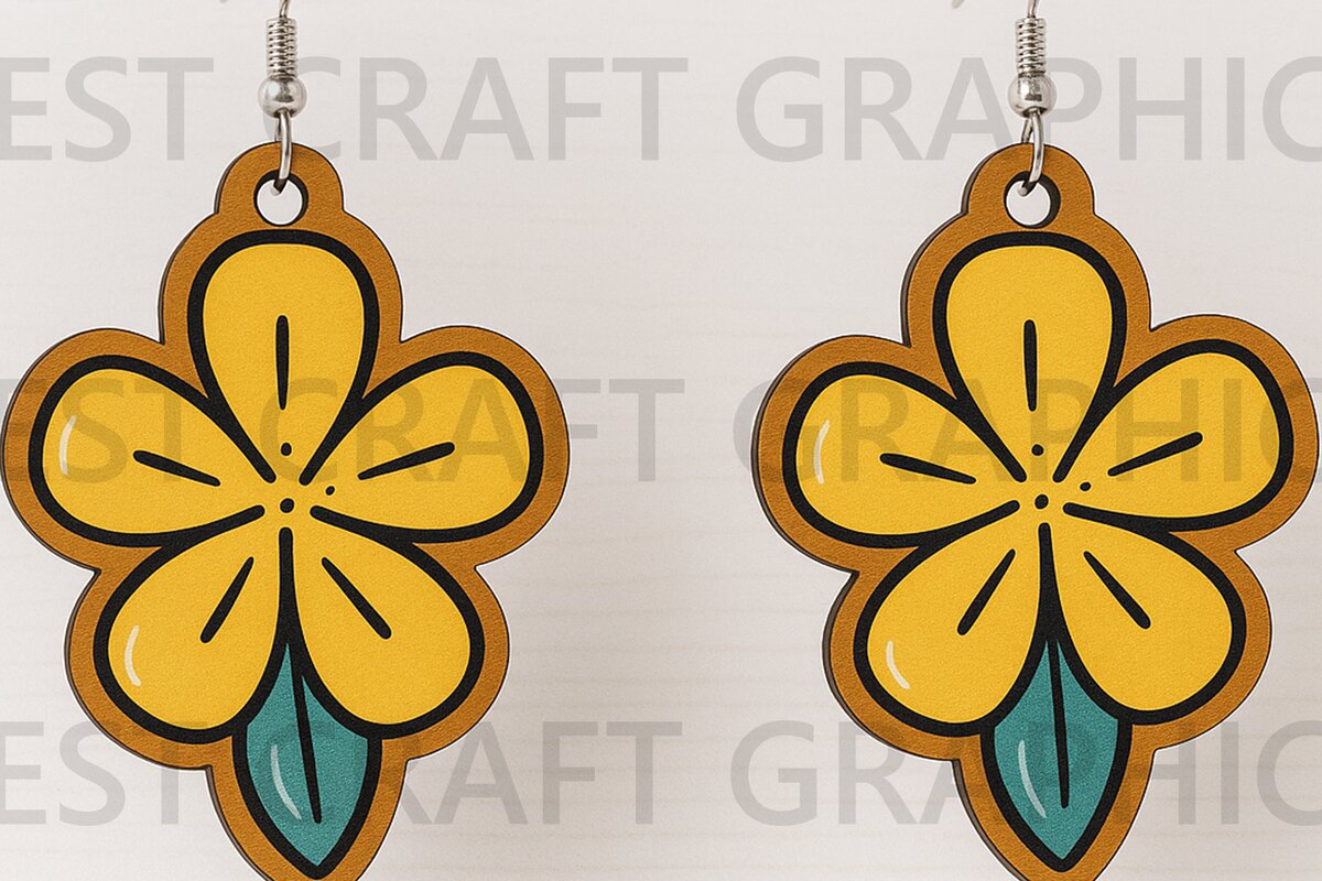 Σετ των 3 Intra απο ξύλο plywood 3mm-4mm πάχος – Σκουλαρίκια κίτρινο λουλούδι Δίασταση  5x5 cm INTRAFABR-123334756