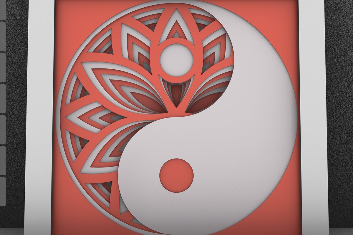 Σετ των 2 Intra απο ξύλο plywood 3mm-4mm πάχος – Yin Yang Flower Layered Mandala Δίασταση  20x20 cm INTRAFABR-29291250