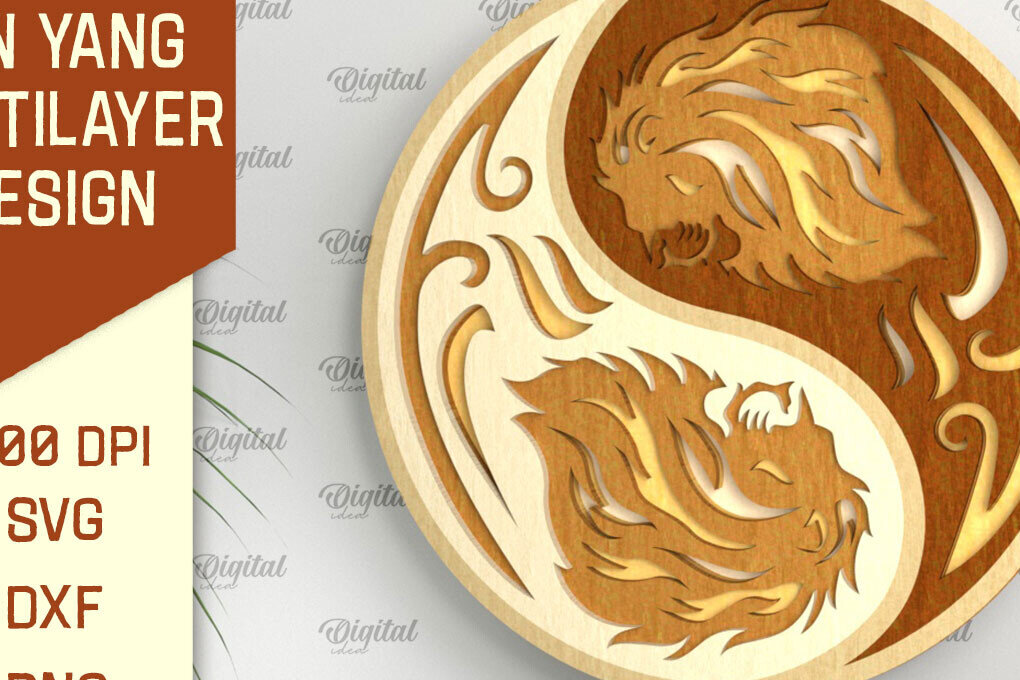 Σετ των 2 Intra απο ξύλο plywood 3mm-4mm πάχος – YIN YANG Πολυστρωματική Δίασταση  20x20 cm INTRAFABR-94252597