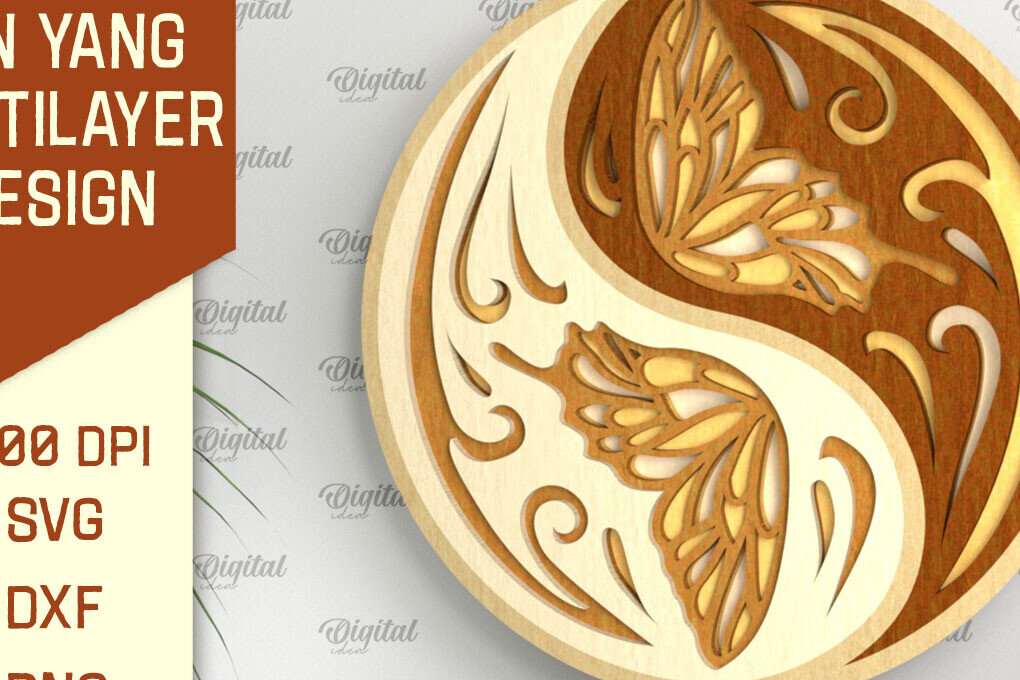 Σετ των 2 Intra απο ξύλο plywood 3mm-4mm πάχος – YIN YANG Πολυστρωματική Δίασταση  20x20 cm INTRAFABR-94252072