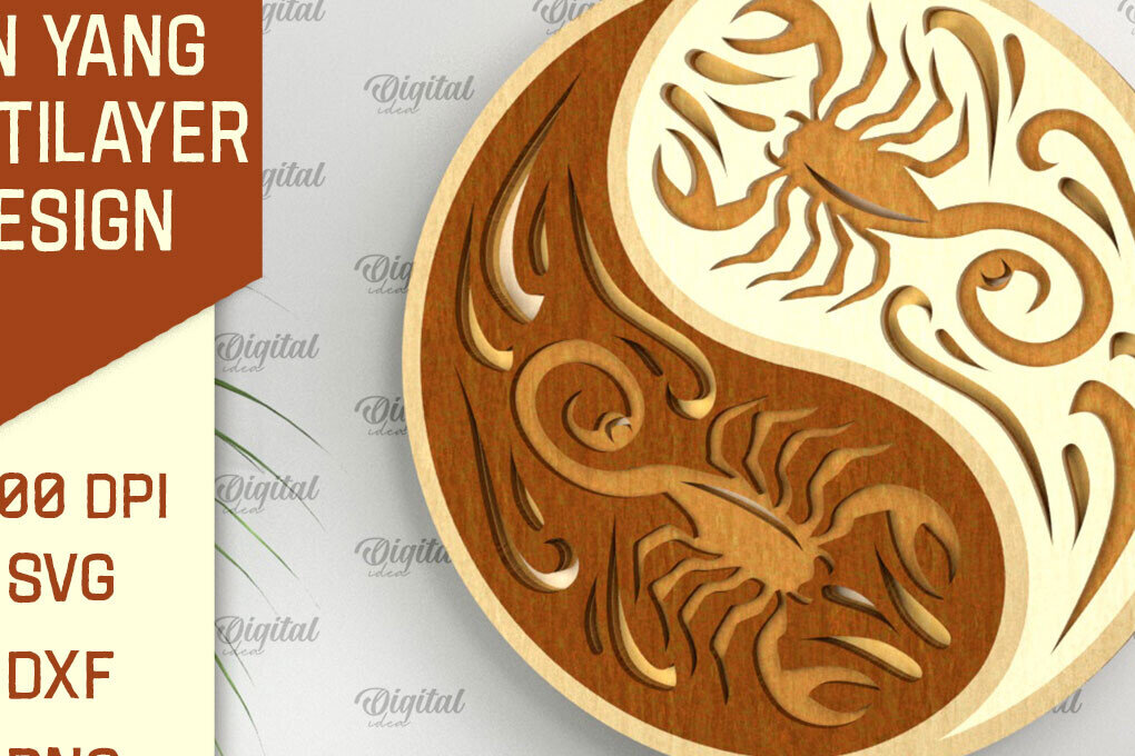 Σετ των 2 Intra απο ξύλο plywood 3mm-4mm πάχος – YIN YANG Πολυστρωματική Δίασταση  20x20 cm INTRAFABR-94252179