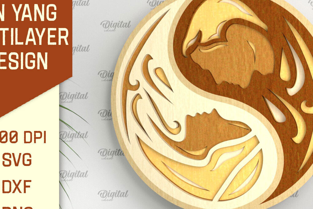 Σετ των 2 Intra απο ξύλο plywood 3mm-4mm πάχος – YIN YANG Πολυστρωματική Δίασταση  20x20 cm INTRAFABR-94252504