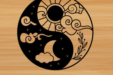 Intra απο ξύλο plywood 3mm-4mm πάχος – Yin Yang Moon Sun Laser Τέχνη τοίχου Δίασταση  40x30 cm INTRAFABR-68209709