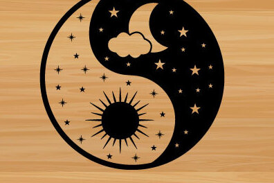 Intra απο ξύλο plywood 3mm-4mm πάχος – Yin Yang Moon Sun Laser Τέχνη τοίχου Δίασταση  40x30 cm INTRAFABR-68209767