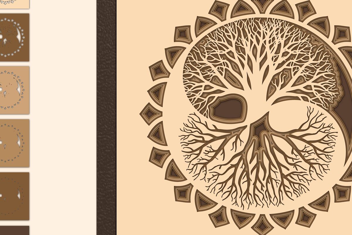 Σετ των 2 Intra απο ξύλο plywood 3mm-4mm πάχος – Γιν Γιανγκ, Δέντρο της Ζωής Δίασταση  20x20 cm INTRAFABR-8479906