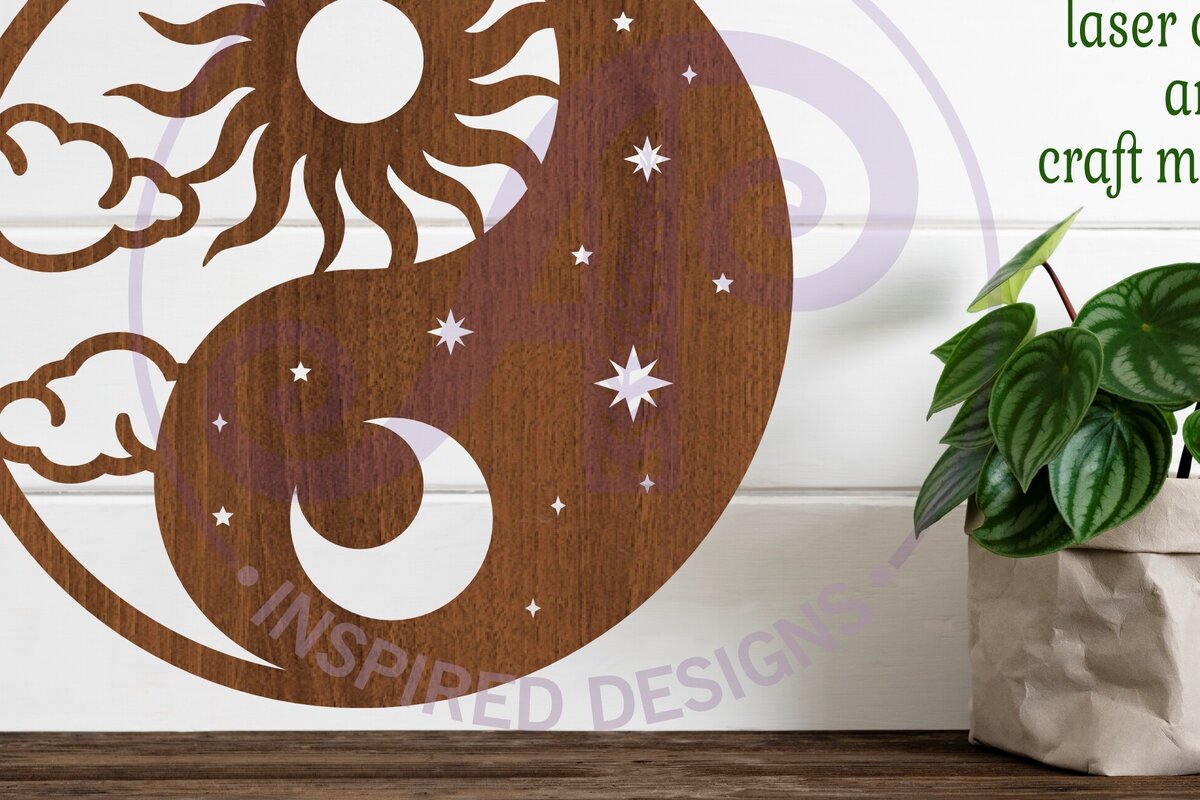 Σετ των 2 Intra απο ξύλο plywood 3mm-4mm πάχος – Αρχείο κοπής λέιζερ επιτοίχιας επιγραφής Yin Yang Δίασταση  20x20 cm INTRAFABR-99521119