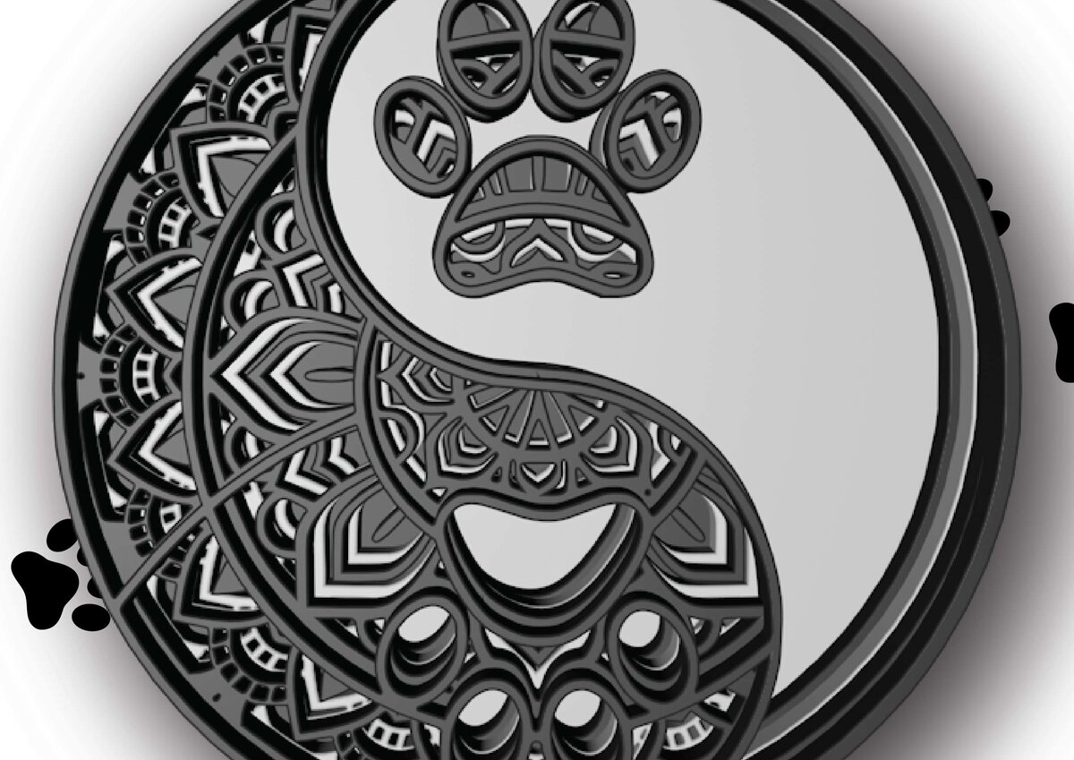 Σετ των 2 Intra απο ξύλο plywood 3mm-4mm πάχος – Ying Yang Paw, 5 στρώσεις Δίασταση  20x20 cm INTRAFABR-29825796