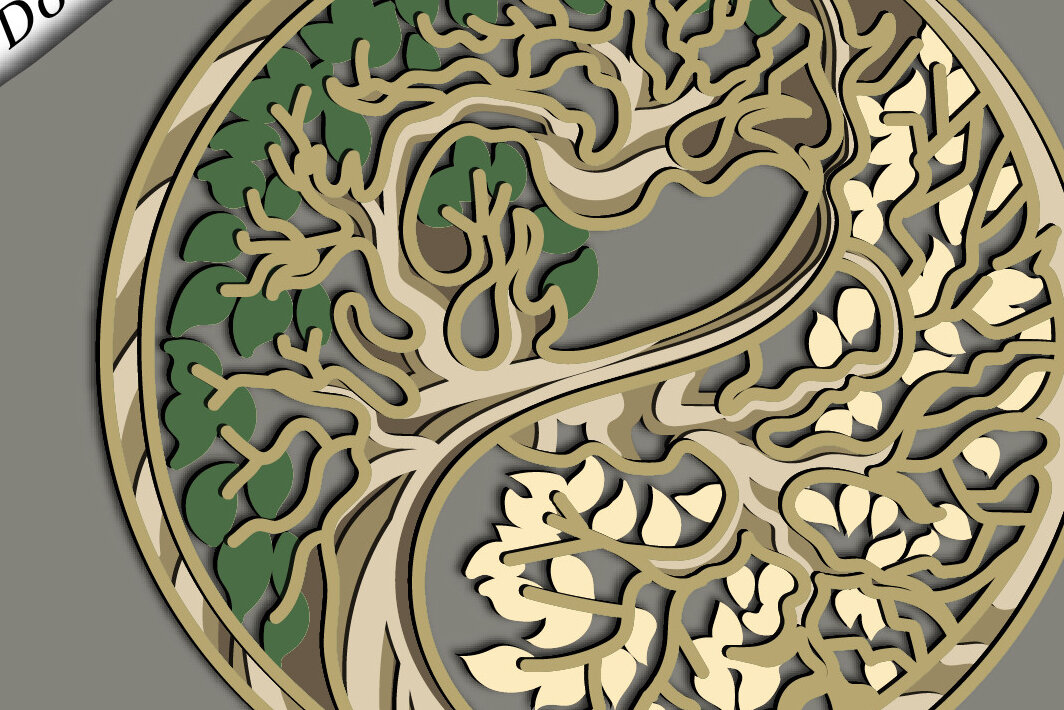 Σετ των 2 Intra απο ξύλο plywood 3mm-4mm πάχος – Ying-Yang Tree Multilayer/Tree Δίασταση  20x20 cm INTRAFABR-67710296