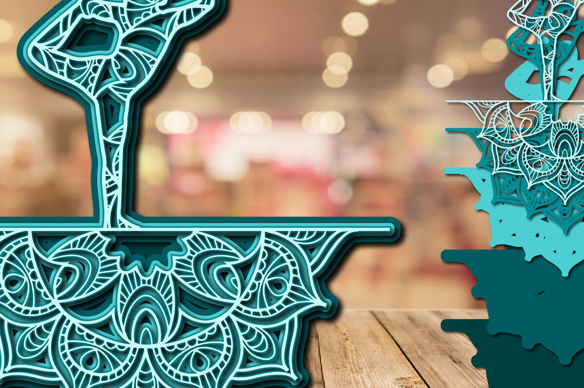 Σετ των 2 Intra απο ξύλο plywood 3mm-4mm πάχος – Yoga Mandala 3D Layer Cut Laser Δίασταση  20x20 cm INTRAFABR-23134188