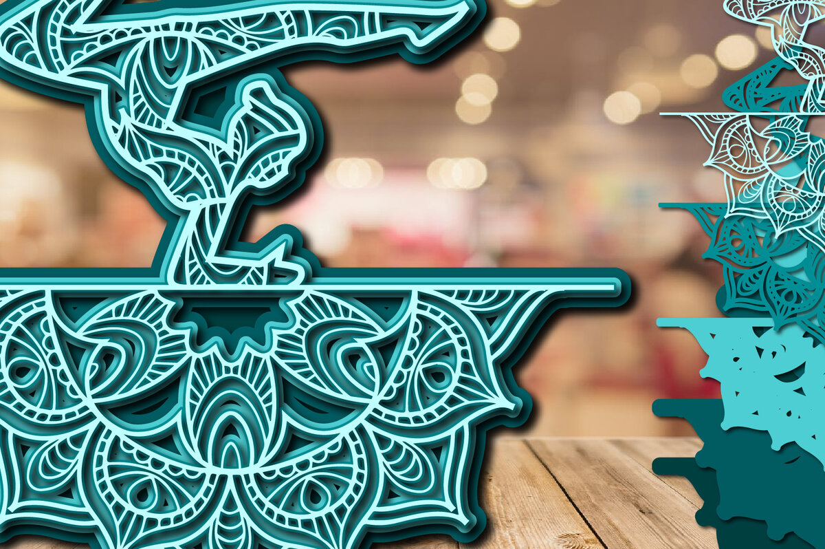 Σετ των 2 Intra απο ξύλο plywood 3mm-4mm πάχος – Yoga Mandala 3D Layer Cut Laser Δίασταση  20x20 cm INTRAFABR-23134193