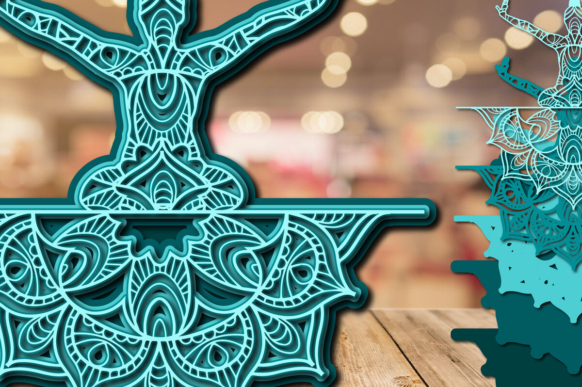 Σετ των 2 Intra απο ξύλο plywood 3mm-4mm πάχος – Yoga Mandala 3D Layer Cut Laser Δίασταση  20x20 cm INTRAFABR-23134196