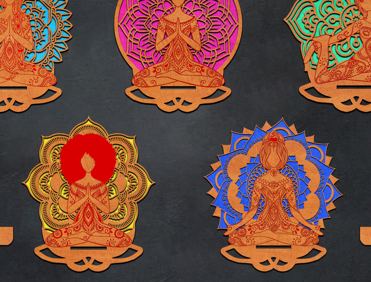 Σετ των 2 Intra απο ξύλο plywood 3mm-4mm πάχος – Κάτοχοι κινητών Yoga Mandala Lasercut Δίασταση  20x20 cm INTRAFABR-26062722