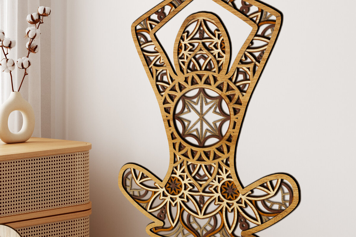 Σετ των 2 Intra απο ξύλο plywood 3mm-4mm πάχος – Yoga Multilayer Mandala Δίασταση  20x20 cm INTRAFABR-66400096