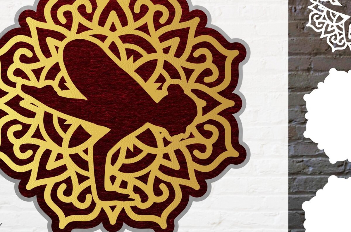 Σετ των 2 Intra απο ξύλο plywood 3mm-4mm πάχος – Γιόγκα διάνυσμα Mandala 3D Layered Δίασταση  20x20 cm INTRAFABR-15086186