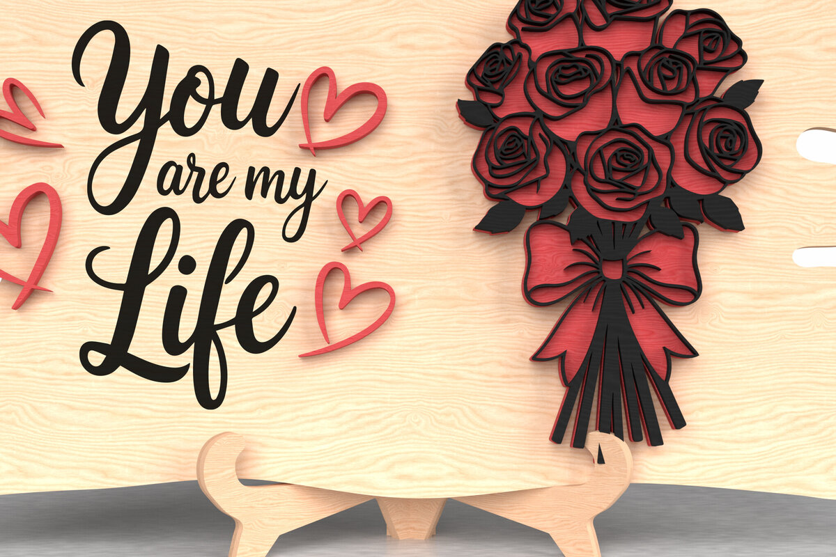Σετ των 2 Intra απο ξύλο plywood 3mm-4mm πάχος – You Are My Life Rose Plaque Δίασταση  20x20 cm INTRAFABR-110819619