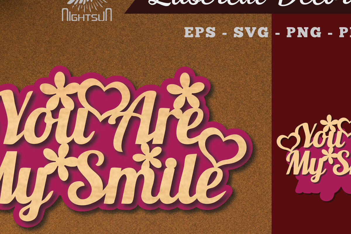 Σετ των 2 Intra απο ξύλο plywood 3mm-4mm πάχος – You Are My SmileDecoration Δίασταση  20x20 cm INTRAFABR-114021216