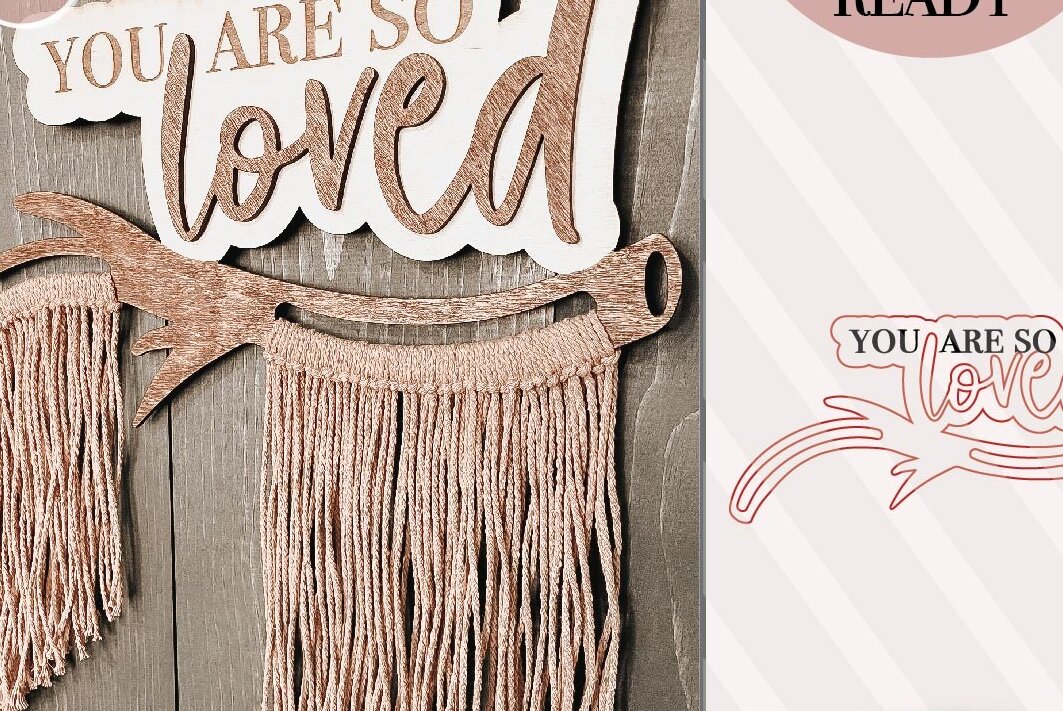 Σετ των 2 Intra απο ξύλο plywood 3mm-4mm πάχος – Είστε τόσο αγαπημένοι Macrame Laser Δίασταση  20x20 cm INTRAFABR-74860371