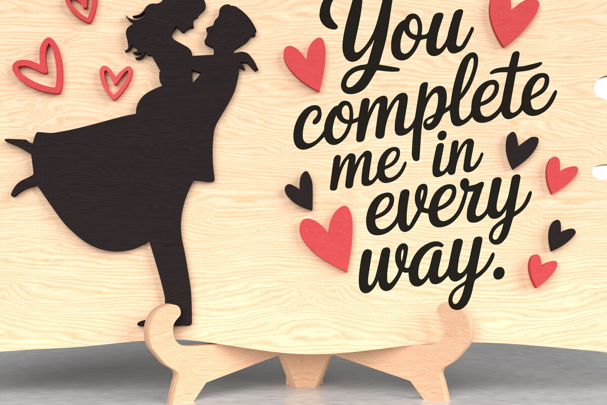 Σετ των 2 Intra απο ξύλο plywood 3mm-4mm πάχος – You Complete Me Love Plaque Δίασταση  20x20 cm INTRAFABR-110819729