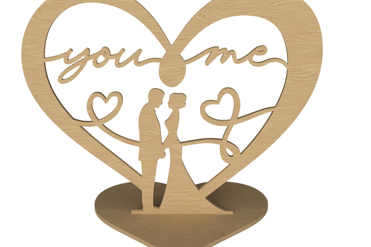 Σετ των 2 Intra απο ξύλο plywood 3mm-4mm πάχος – You &amp; Me Heart Ξύλινη διακόσμηση Δίασταση  20x20 cm INTRAFABR-111650700