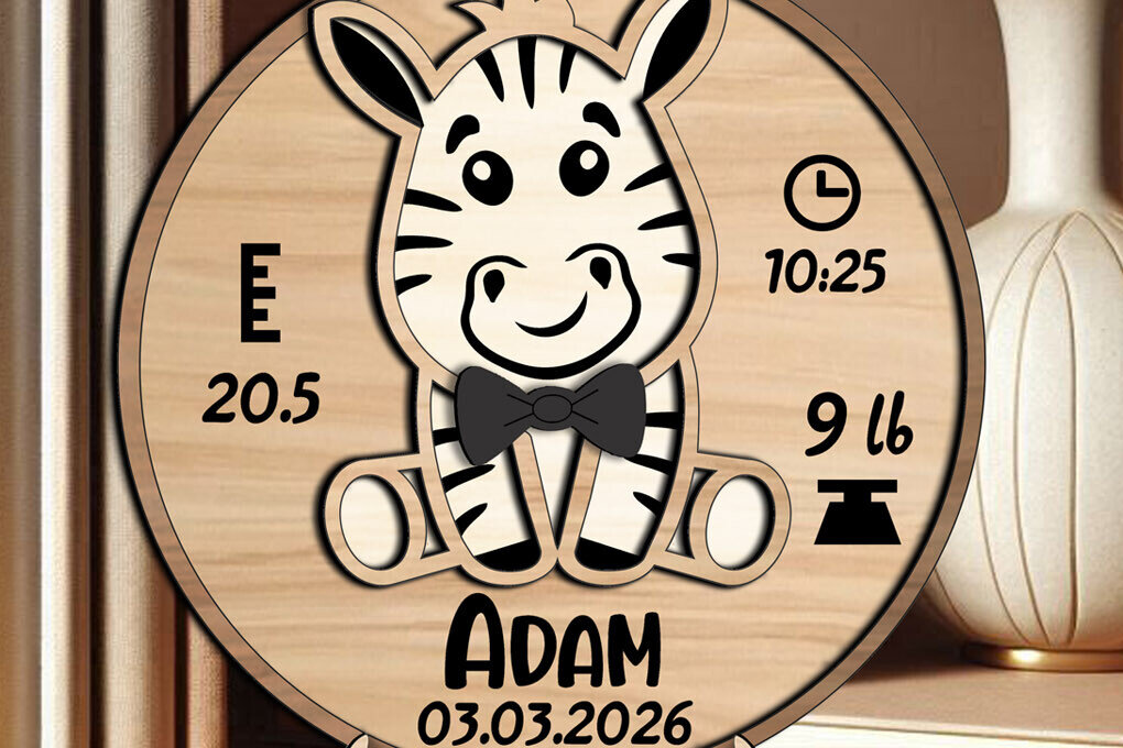 Σετ των 2 Intra απο ξύλο plywood 3mm-4mm πάχος – Zebra Baby Announcement Round Board Δίασταση  20x20 cm INTRAFABR-118052550