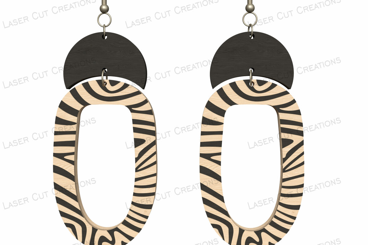 Σετ των 3 Intra απο ξύλο plywood 3mm-4mm πάχος – Οβάλ Σκουλαρίκια Zebra Print Δίασταση  5x5 cm INTRAFABR-124514655