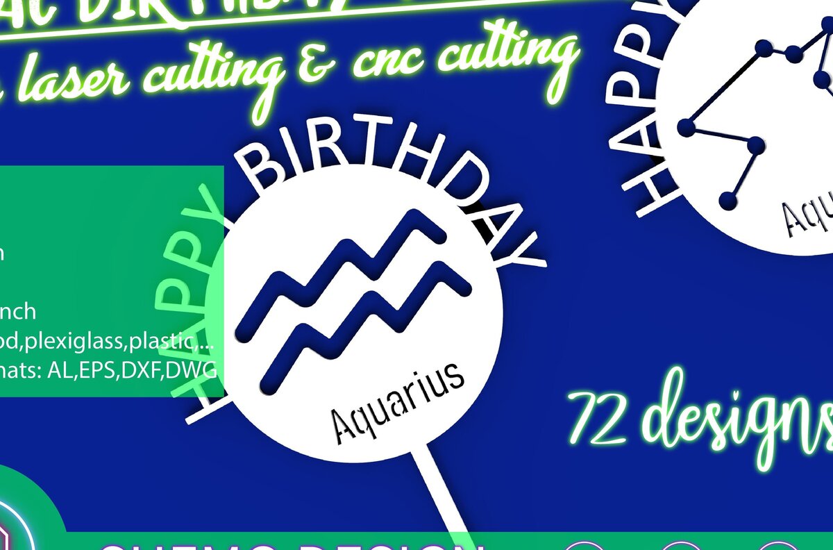 Σετ των 2 Intra απο ξύλο plywood 3mm-4mm πάχος – Zodiac Birthday Topper Collection Δίασταση  20x20 cm INTRAFABR-31907199