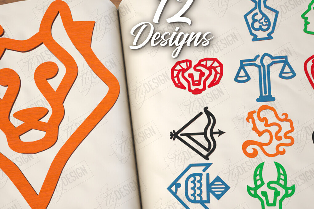 Σετ των 2 Intra απο ξύλο plywood 3mm-4mm πάχος – Πακέτο σελιδοδεικτών Zodiac | Αστρολογία | CNC Δίασταση  20x20 cm INTRAFABR-116413335