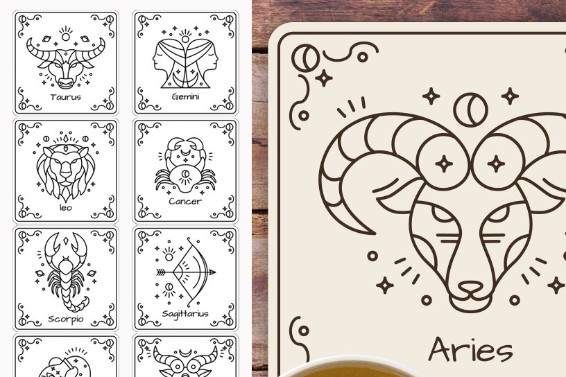 Σετ των 2 Intra απο ξύλο plywood 3mm-4mm πάχος – Σουβέρ Zodiac Χαρακτική με λέιζερ Δίασταση  20x20 cm INTRAFABR-122528134