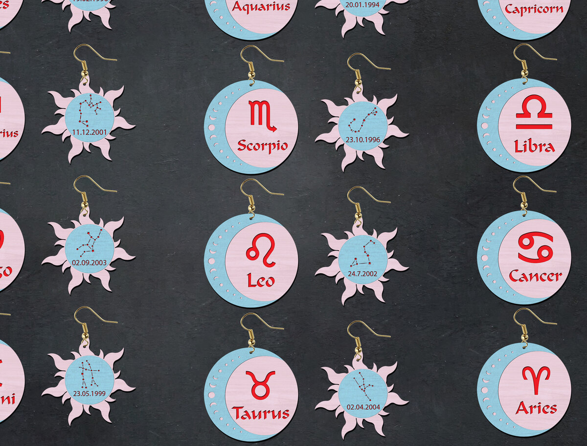 Σετ των 3 Intra απο ξύλο plywood 3mm-4mm πάχος – Αρχεία κοπής με λέιζερ σκουλαρίκια Zodiac Δίασταση  5x5 cm INTRAFABR-26417027