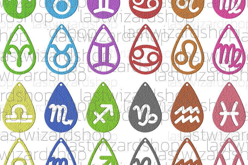 Σετ των 3 Intra απο ξύλο plywood 3mm-4mm πάχος – Σκουλαρίκια Zodiac, Ωροσκόπιο Δίασταση  5x5 cm INTRAFABR-25329267