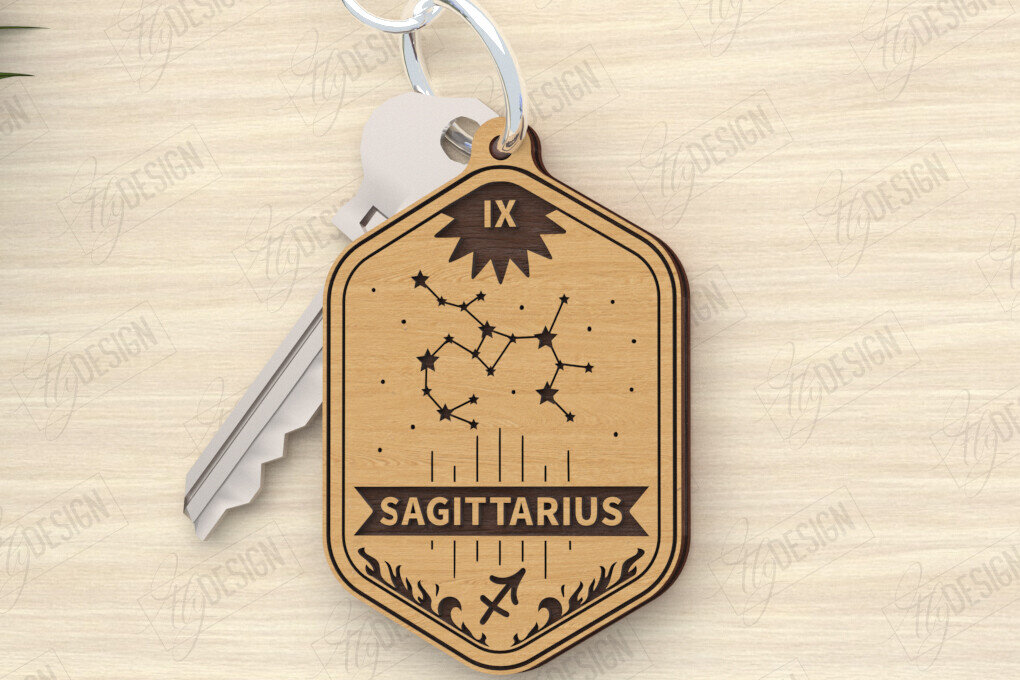 Intra απο ξύλο plywood 3mm-4mm πάχος – Κοπή λέιζερ με μπρελόκ Zodiac | Τοξότης Δίασταση  5x5 cm INTRAFABR-119964416