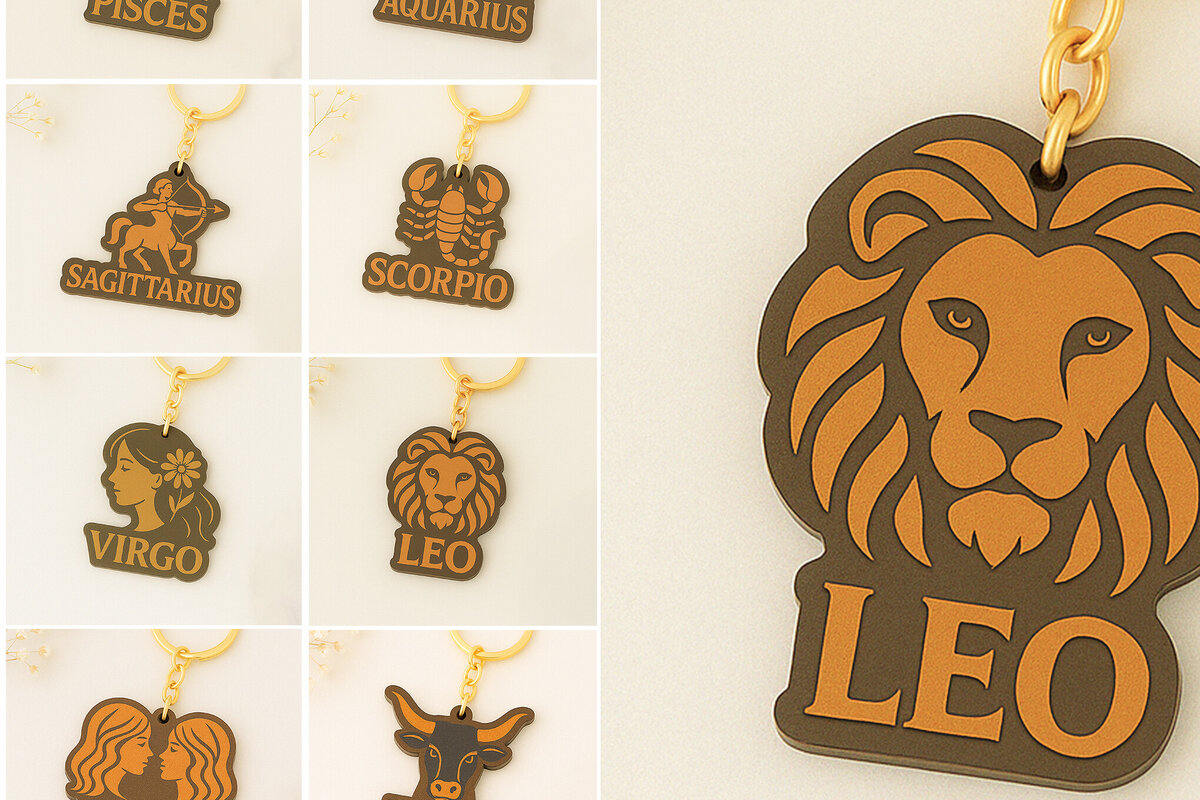 Σετ των 3 Intra απο ξύλο plywood 3mm-4mm πάχος – Μπρελόκ Zodiac Bundle Δίασταση  5x5 cm INTRAFABR-120351331