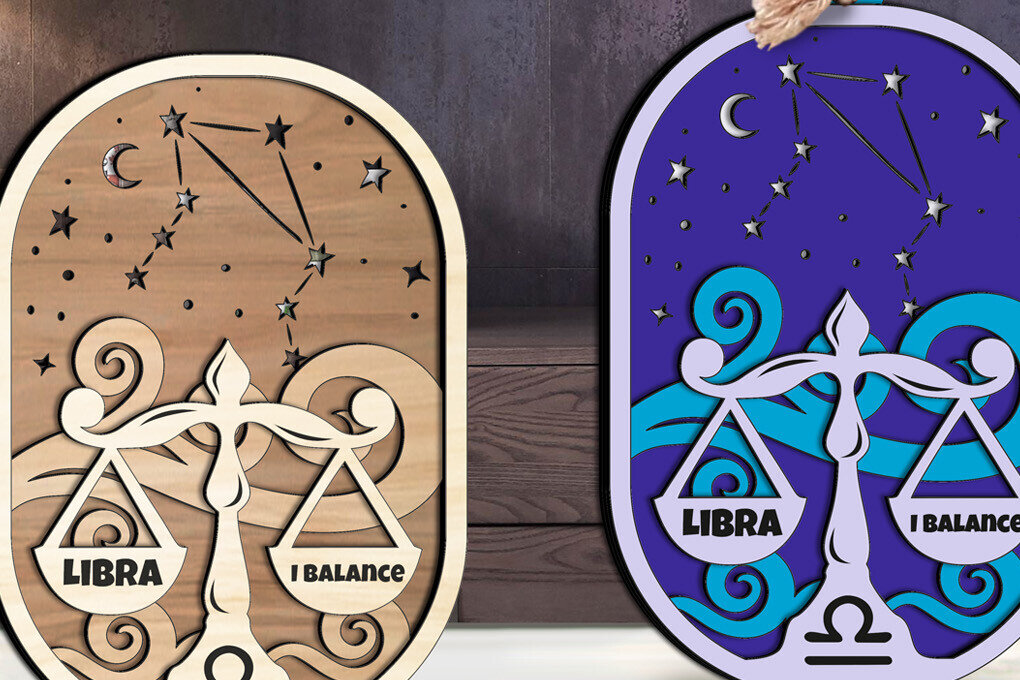 Σετ των 2 Intra απο ξύλο plywood 3mm-4mm πάχος – Διακόσμηση σπιτιού Zodiac Libra Constellation Δίασταση  20x20 cm INTRAFABR-105821923