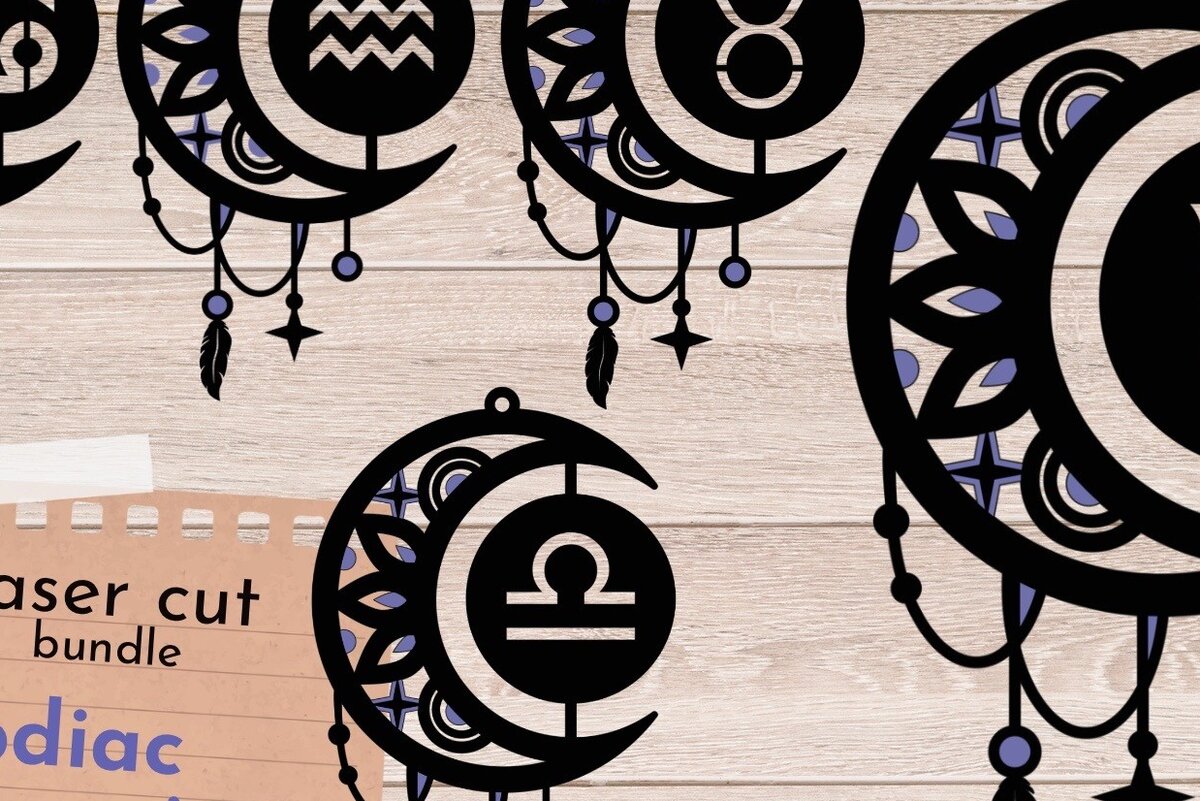 Σετ των 2 Intra απο ξύλο plywood 3mm-4mm πάχος – Πακέτο ζωδίου, 3D για Δίασταση  20x20 cm INTRAFABR-67043223