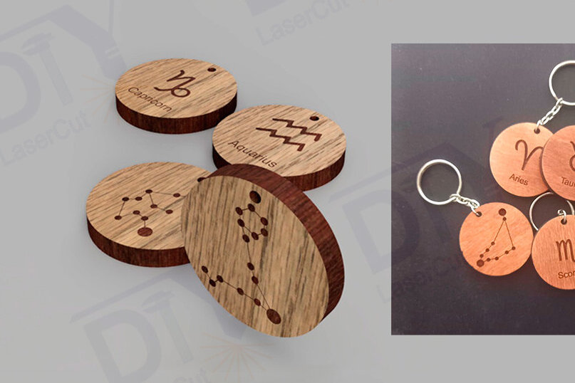 Σετ των 3 Intra απο ξύλο plywood 3mm-4mm πάχος – Μπρελόκ διπλής όψης ζωδίου Δίασταση  5x5 cm INTRAFABR-116740754