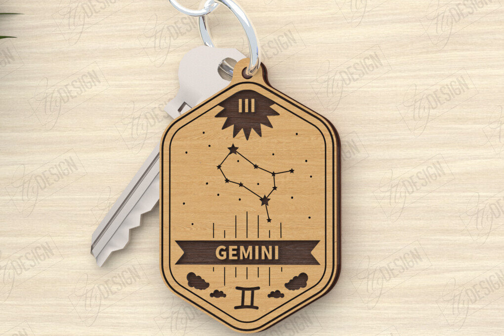 Σετ των 3 Intra απο ξύλο plywood 3mm-4mm πάχος – Μπρελόκ ζωδίου | Μπρελόκ Gemini Δίασταση  5x5 cm INTRAFABR-119607245