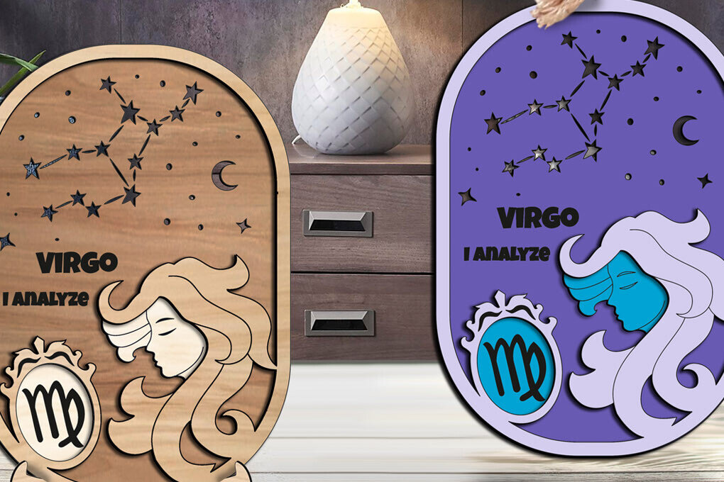 Σετ των 2 Intra απο ξύλο plywood 3mm-4mm πάχος – Διακόσμηση σπιτιού Zodiac Virgo Constellation Δίασταση  20x20 cm INTRAFABR-105822207