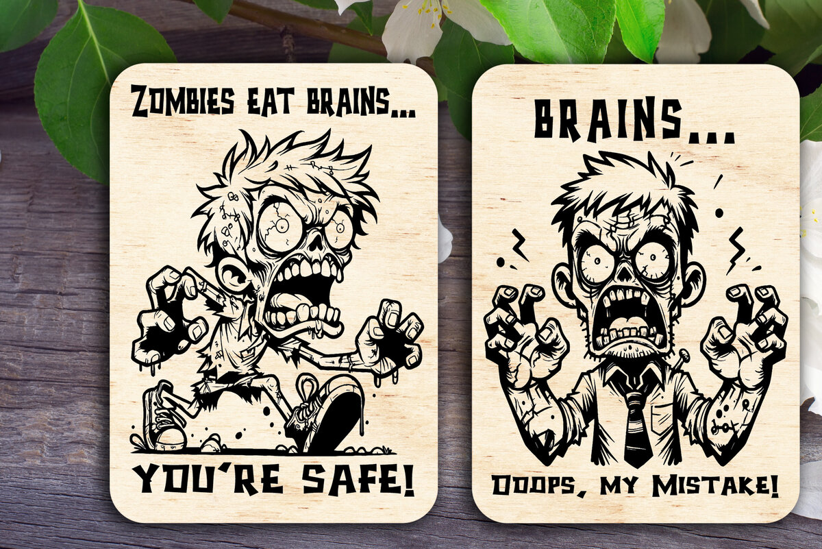 Σετ των 2 Intra απο ξύλο plywood 3mm-4mm πάχος – Zombie Eat Brains Cards Δίασταση  20x20 cm INTRAFABR-106494375