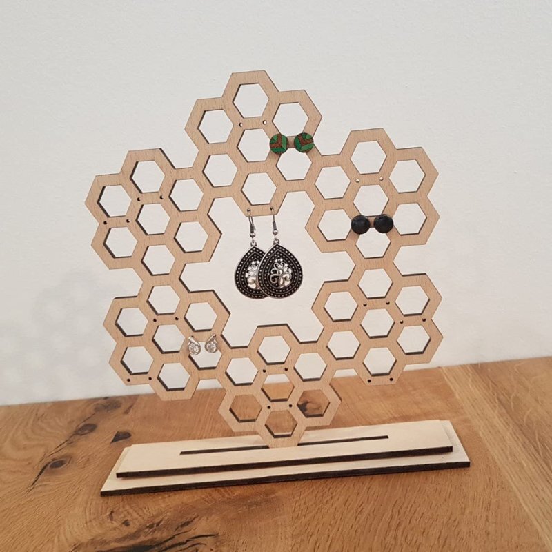 Σετ των 3 Intra απο ξύλο plywood 3mm-4mm πάχος - Honeycomb Earring Organizer Earring Display Δίασταση 3x3 cm Intraeaxys-ro66d03o