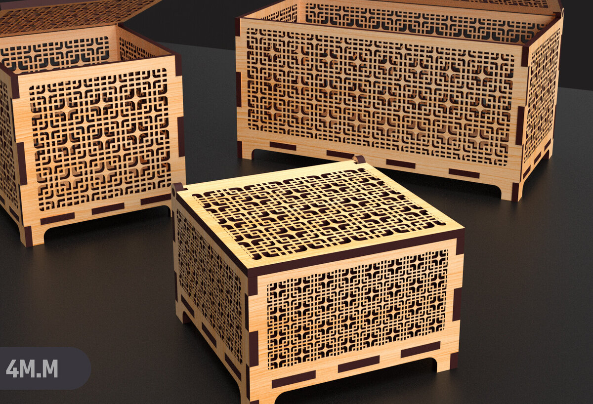 Σετ των 2 Intra απο ξύλο plywood 3mm-4mm πάχος – Διακοσμητικά Κουτί δώρου Αρχεία κοπής με λέιζερ Δίασταση  20x20 cm INTRAFABR-88277304