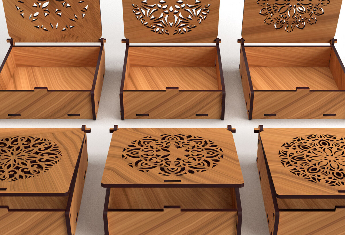 Σετ των 2 Intra απο ξύλο plywood 3mm-4mm πάχος – Στολίδια Ξύλινο κουτί δώρου 01 Δίασταση  20x20 cm INTRAFABR-79250039