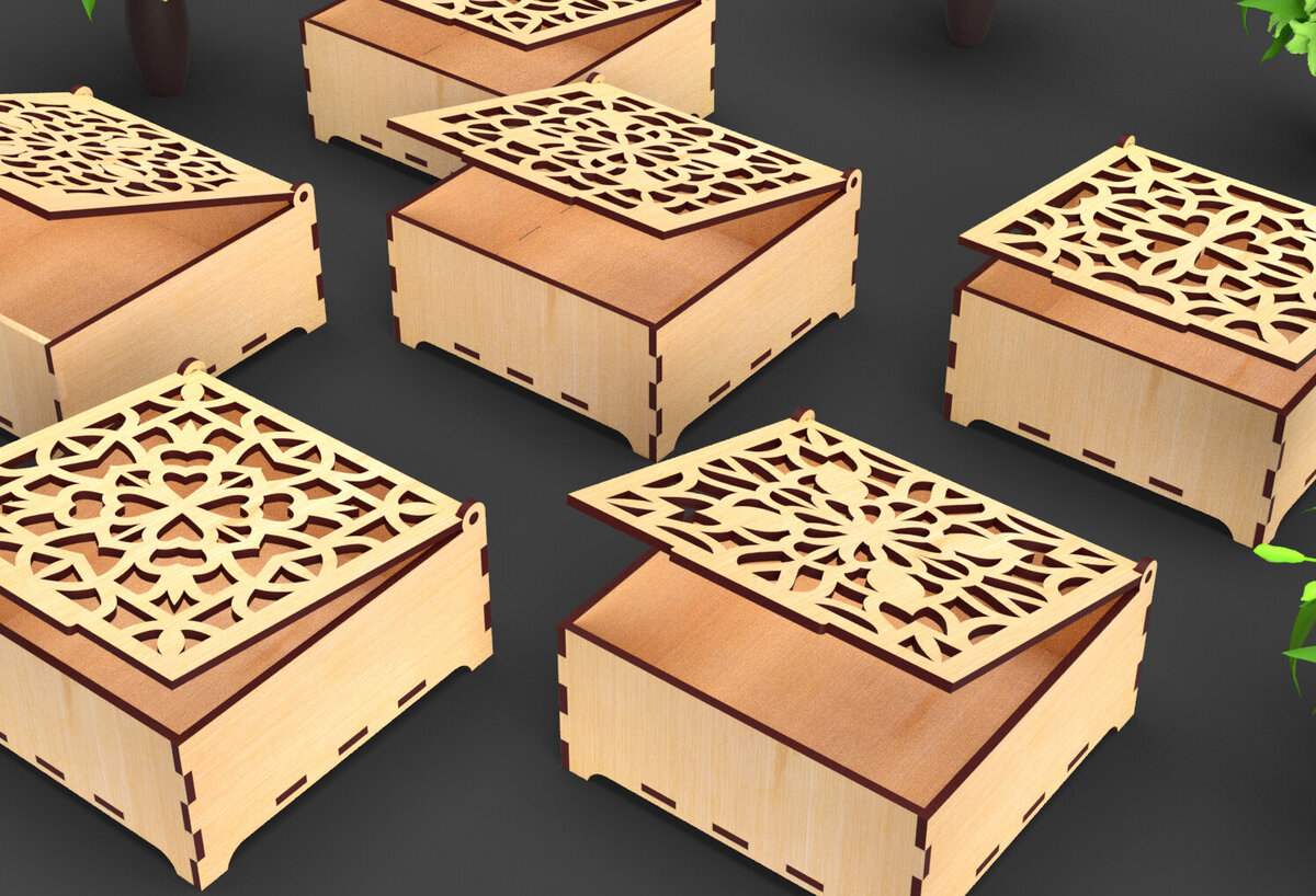 Σετ των 2 Intra απο ξύλο plywood 3mm-4mm πάχος – Στολίδια Ξύλινο κουτί δώρου Δίασταση  20x20 cm INTRAFABR-83884432