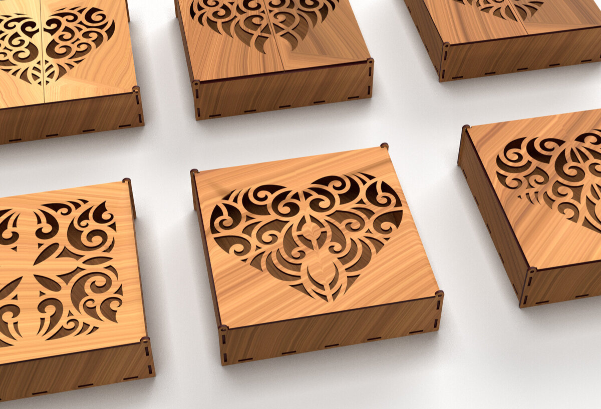 Σετ των 2 Intra απο ξύλο plywood 3mm-4mm πάχος – Στολίδια Ξύλινο κουτί δώρου Δίασταση  20x20 cm INTRAFABR-81430141