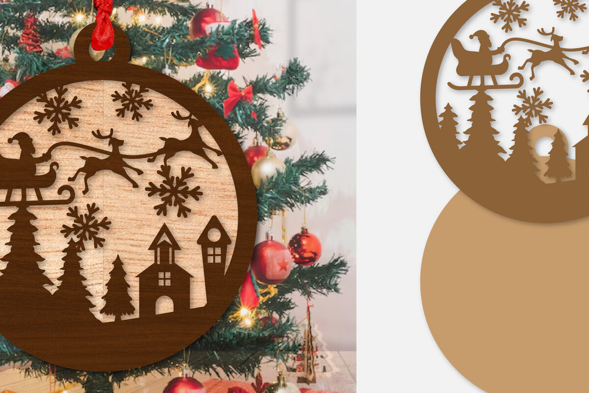Σετ των 2 Intra απο ξύλο plywood 3mm-4mm πάχος – Στολίδι Χριστουγεννιάτικο έλκηθρο με λέιζερ Δίασταση  20x20 cm INTRAFABR-110140207